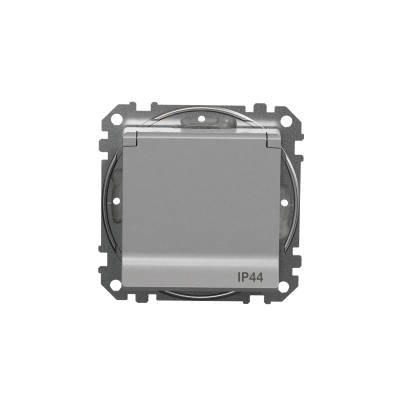 Sedna Design & Elements Gniazdo schuko z przesłonami IP44 srebrne aluminium SDD213023 SCHNEIDER (SDD213023)